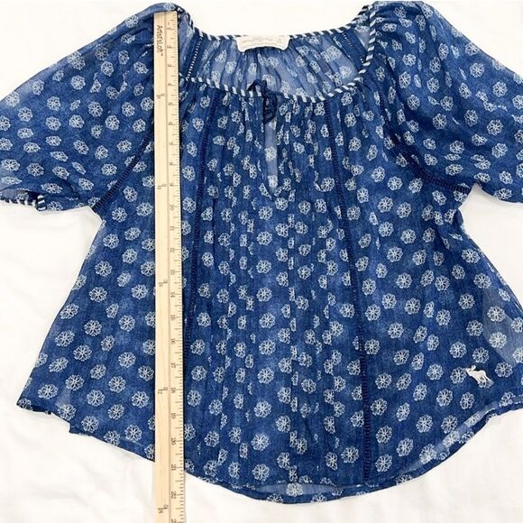Abercrombie & Fitch Boho Peasant Top Floral Sheer Lightweight Blouse Blue XS - Picture 11 of 13
